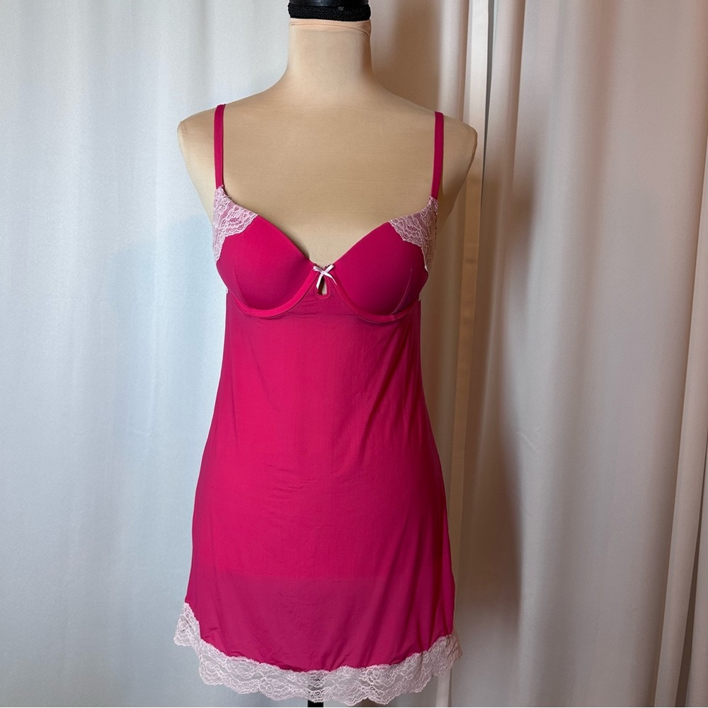 Victoria's Secret Pink & Lace Satiny Babydoll Lingerie Sz 34B Romantic Sexy EUC‎